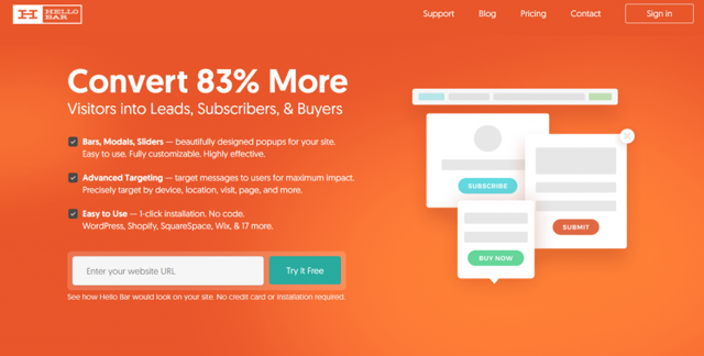 hellobar home page